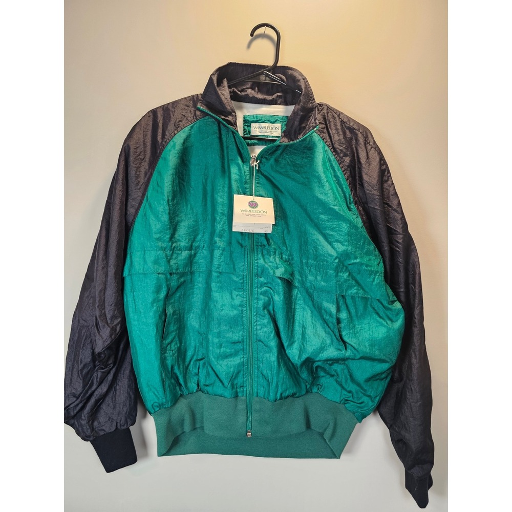 Vintage Wimbledon Tennis Club Windbreaker Jacket Green black Full Zip Large NWT